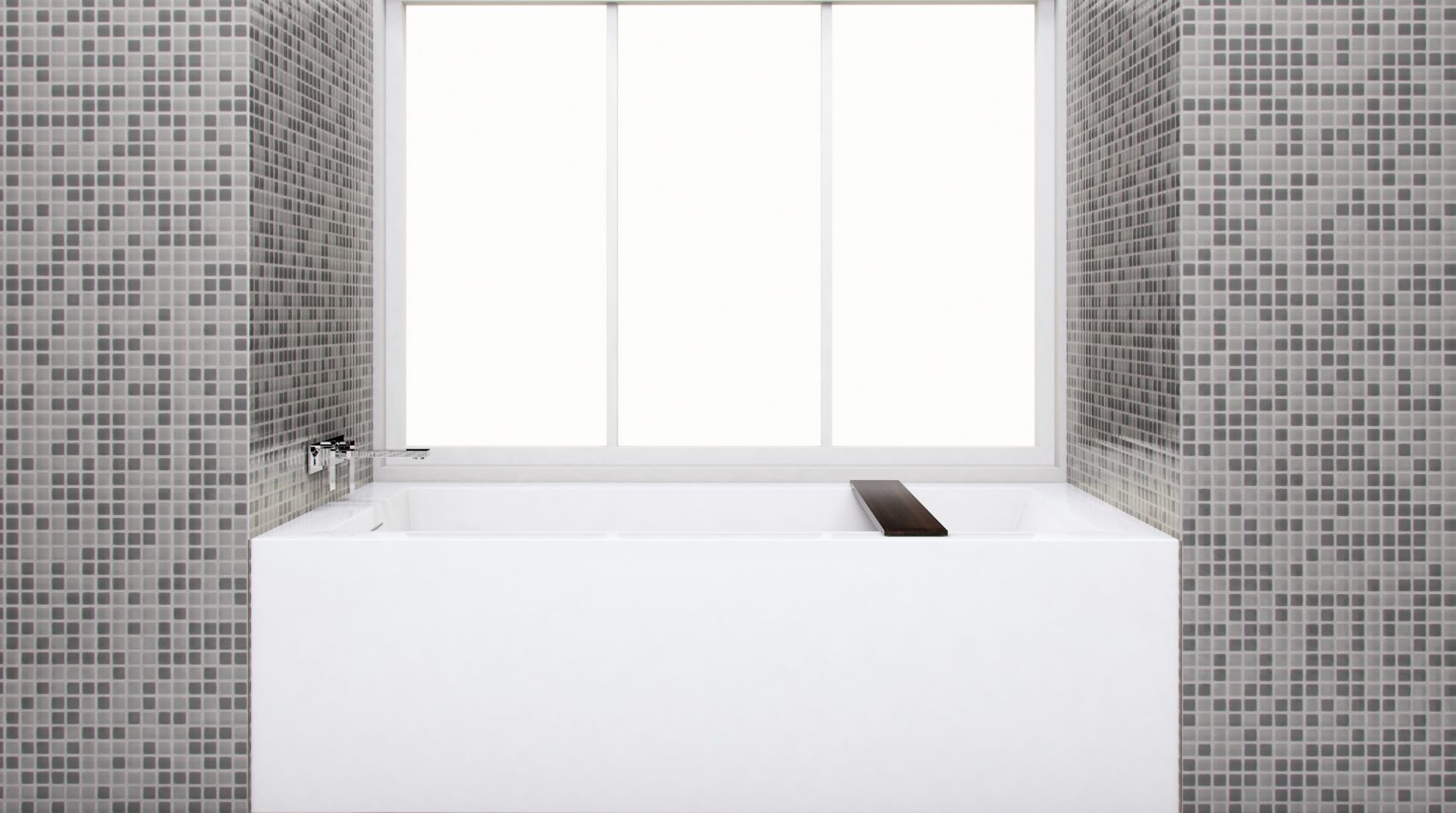 Alcove tub in white finish. Bathtub shower combo