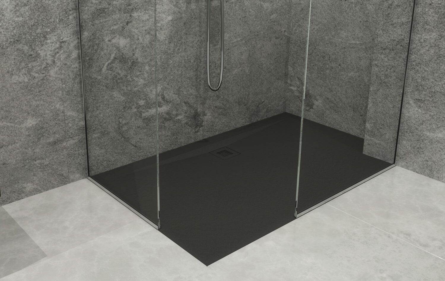 black shower tray, ada shower, curbless shower