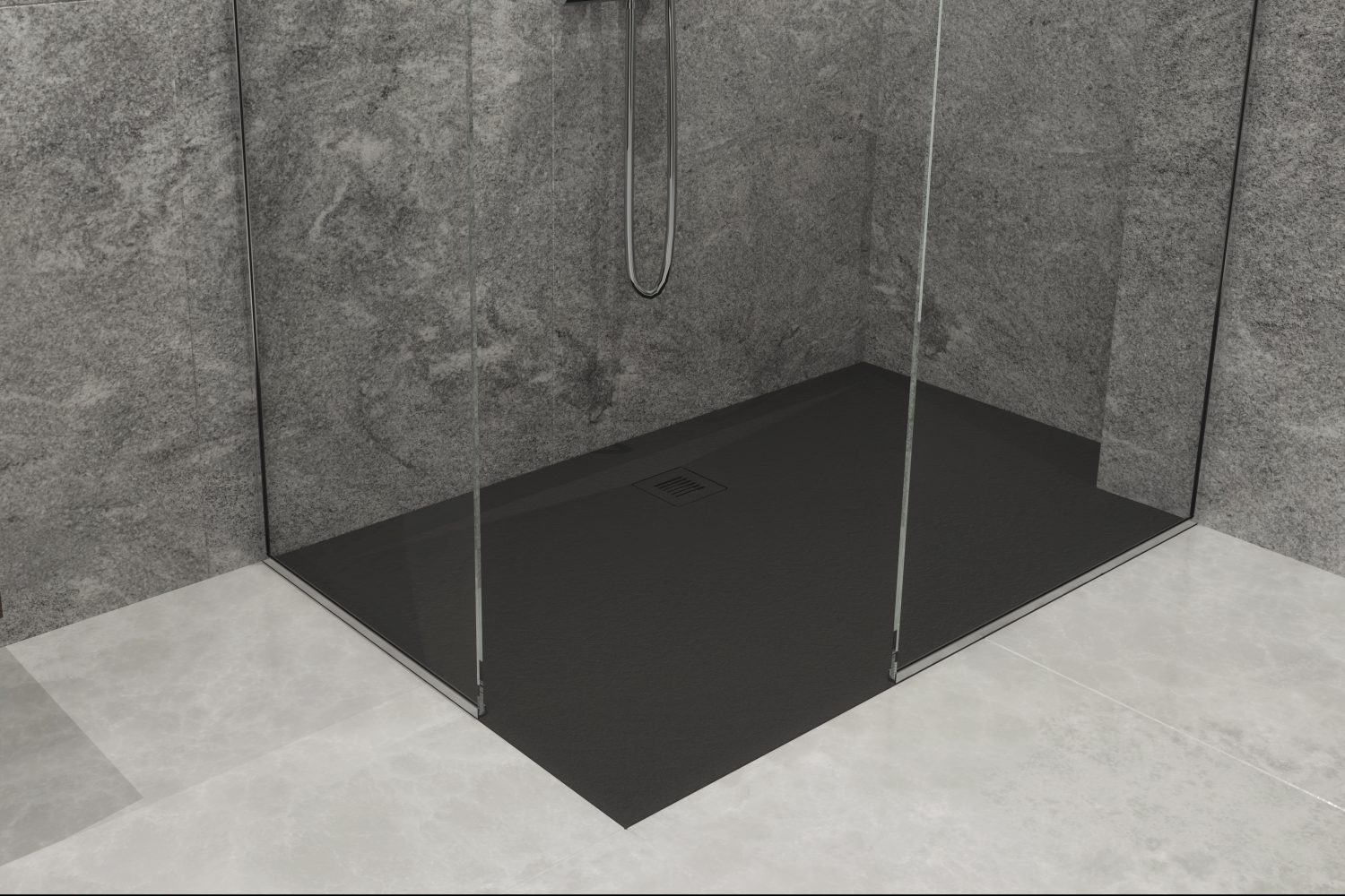 black shower tray, ada shower, curbless shower