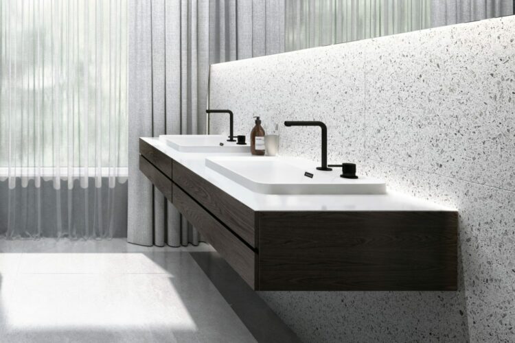 Bathroom sinks, floating with dual faucets